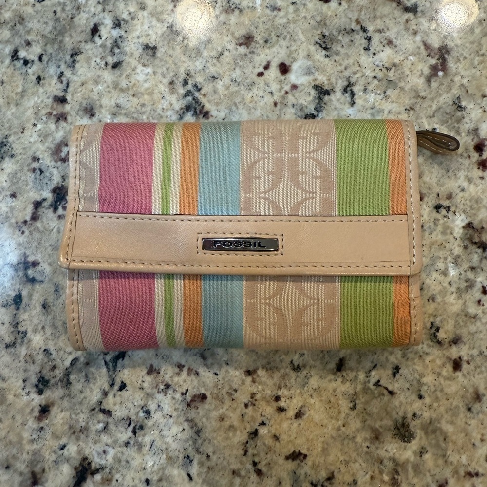 Fossil Leather Canvas Multicolor Folding Wallet